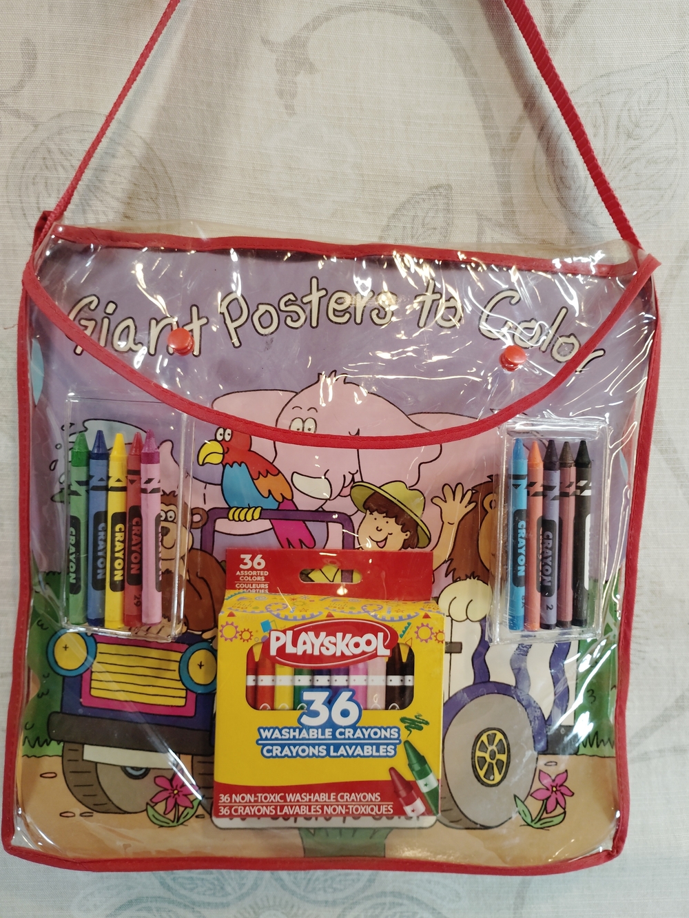 Giant Coloring Posters W/36-Piece Washable Crayon Set - Red Trim Carry Case